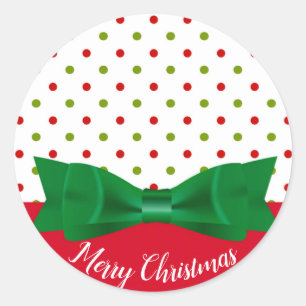 Sticker Rond Cravate Poche verte et rouge Polka Joyeux Noël