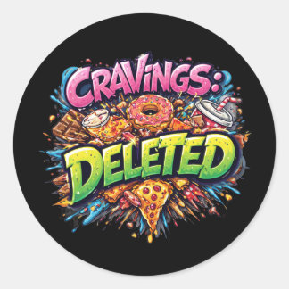 Sticker Rond Cravings Deleted – Bold Comic Junk Food Graphic