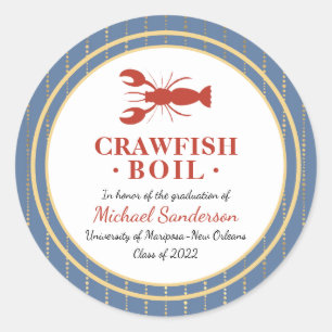 Sticker Rond Crawfish Boil Fruits de mer Blue Graduation Party