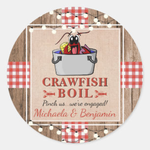 Sticker Rond Crawfish Boil Homard Rustic Engagement Party