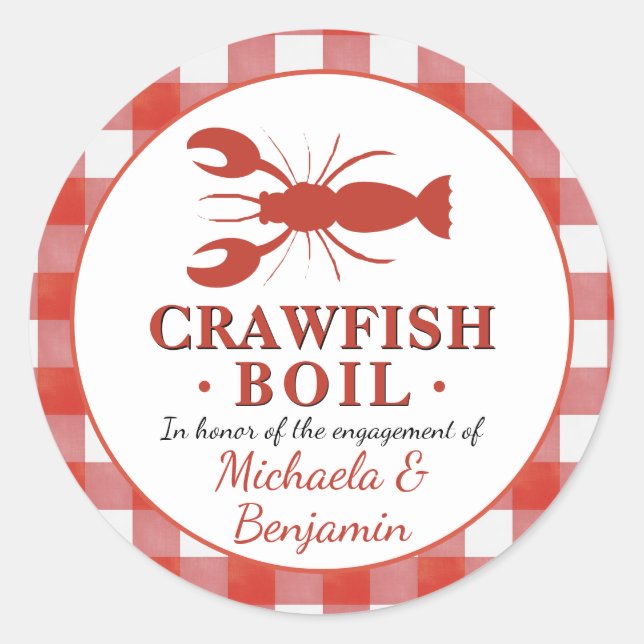 Sticker Rond Crawfish Boil Seafood Party Red Pique-nique Fiança (Devant)