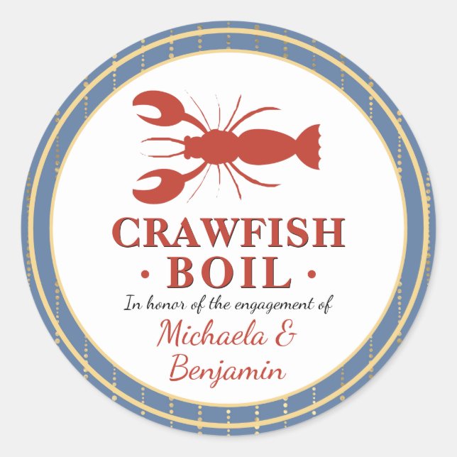 Sticker Rond Crawfish Boire de fruits de mer Blue Engagement Pa (Devant)