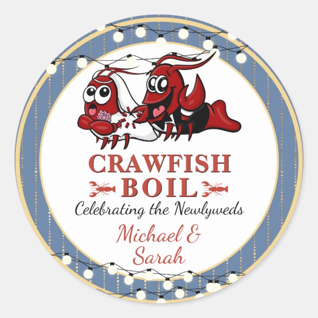 Sticker Rond Crawfish Seafood Boil Bleu Nouveau Fiançailles (Devant)