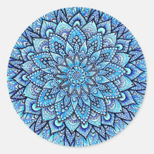 Sticker Rond Crayon de couleur bleue Dessin à la main Mandala D