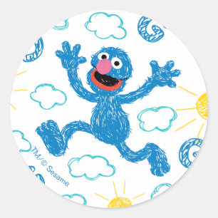 Sticker Rond Crayon Grover Motif Soleil