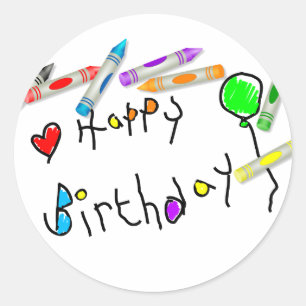 Sticker Rond Crayon voeux d'anniversaire