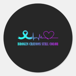 Sticker Rond Crayons brisés Toujours Couleur Suicide Prévention