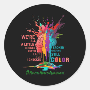 Sticker Rond Crayons cassés Couleur encore Sensibilisation à la