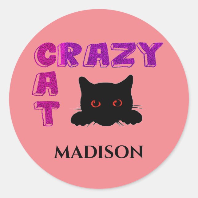 STICKER ROND "CRAZY CAT" BÂTIMENTS POUR ENFANTS. (Devant)