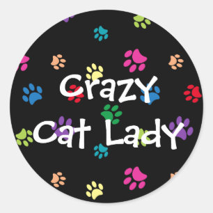 Sticker Rond Crazy Chat Lady Colorful Empreintes de pattes pein