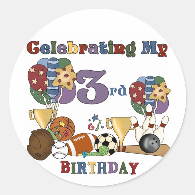 Sticker Rond Crazy For Sports 3e Anniversaire Tshirts et cadeau (Devant)