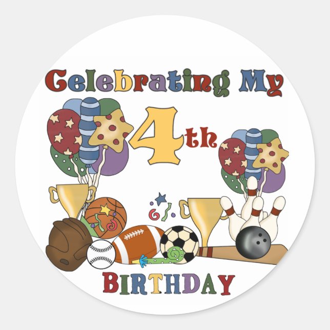 Sticker Rond Crazy For Sports 4th Birthday T-shirts et cadeaux (Devant)