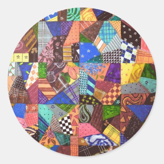 Sticker Rond Crazy Quilt Patchwork Quilt Art géométrique Abstra (Devant)