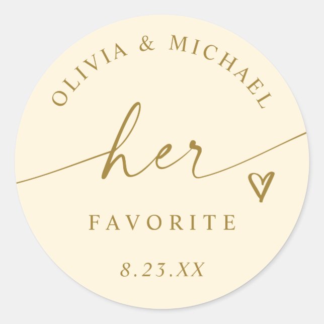 Sticker Rond Cream & Gold Her Favorite Script Wedding Treat Bag (Devant)