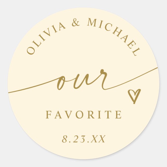 Sticker Rond Cream & Gold Our Favorite Wedding Treat Bag (Devant)