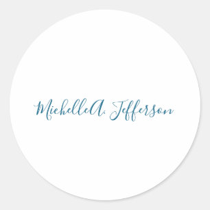 Sticker Rond Créatif tendance nom propre blanc bleu océan