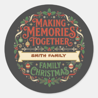Sticker Rond Création de souvenirs ensemble Famille Noël 