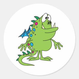 Sticker Rond créature de monstre dragon vert mignon