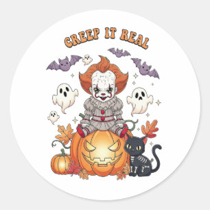 Sticker Rond Creep It Real Halloween Clown
