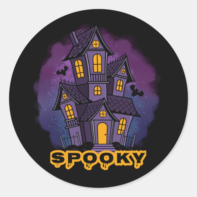 Sticker Rond Creepy Purple Mansion Spooky Haunted House (Devant)