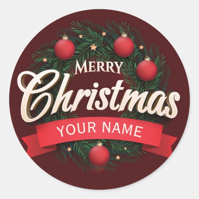 Sticker Rond Créer votre propre nom personnalisé Joyeux Noël (Devant)