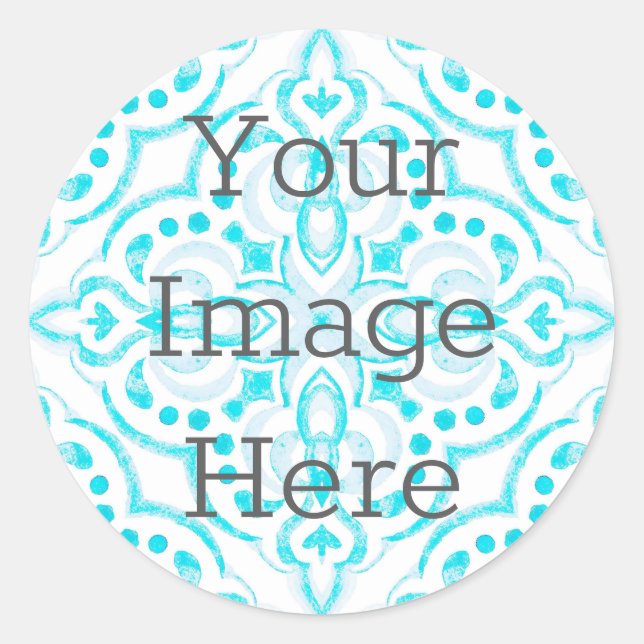 Sticker Rond Créez Votre Médaillon Aquarelle Bleu Turquoise (Devant)