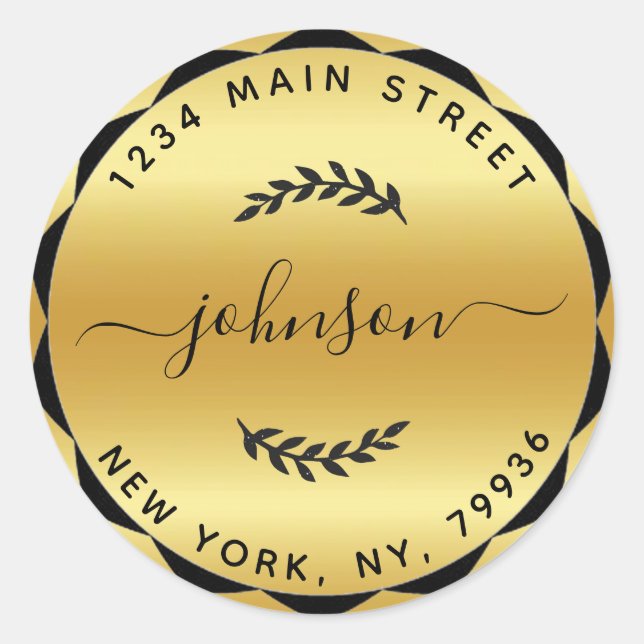 Sticker Rond Créez Votre Propre Adresse de Retour Ronde Dorée (Devant)