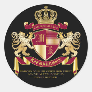 Sticker Rond Créez votre propre blouse d'armoiries Rouge or Lio