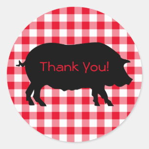 Sticker Rond Créez votre propre cochon Silhouette En vichy Merc