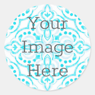 Sticker Rond Créez votre propre médaillon d'aquarelle bleu Turq