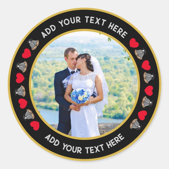 Sticker Rond Créez votre propre photo de mariage personnalisée (Devant)