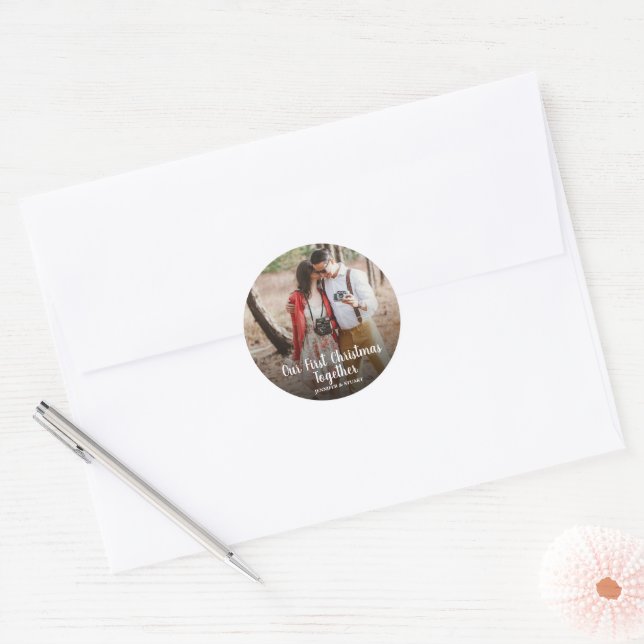 Sticker Rond Créez votre propre photo First Christmas ensemble (Enveloppe)