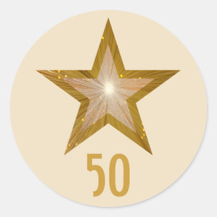 Sticker Rond crème autocollante ronde "Gold" Star "50"