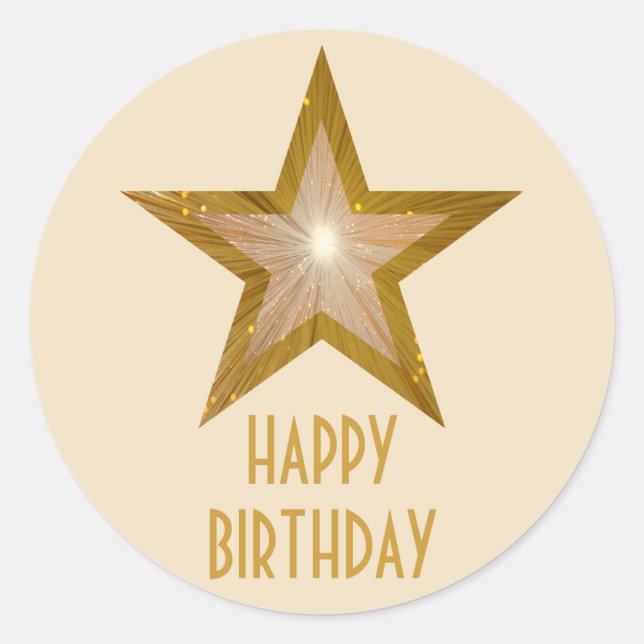 Sticker Rond Crème autocollante ronde Gold Star 'Happy Birthday (Devant)