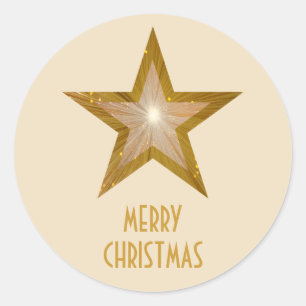 Sticker Rond Crème autocollante ronde Gold Star 'Joyeux Noël'