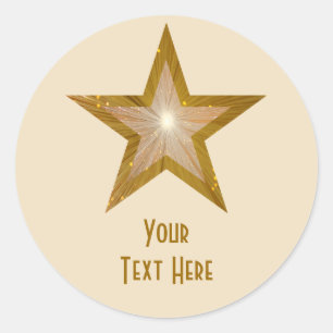 Sticker Rond Crème autocollante ronde "Gold" Star 'Your Text'