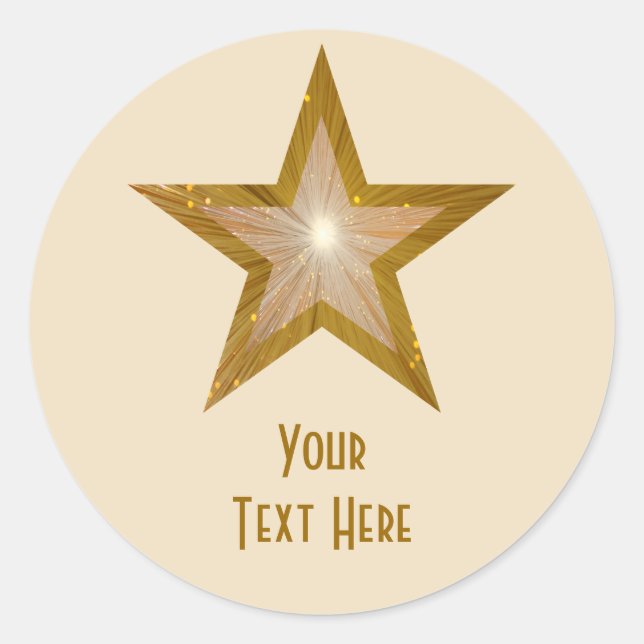Sticker Rond Crème autocollante ronde "Gold" Star 'Your Text' (Devant)