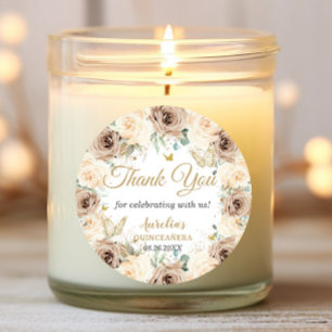 Sticker Rond Crème beige Champagne floral Quinceañera seize ans