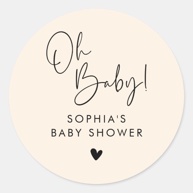 Sticker Rond Crème Beige Oh Baby Baby shower Boho moderne (Devant)