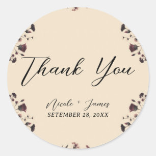 Sticker Rond Crème Beige Vintage Shabby Chic Floral Mélancoliqu