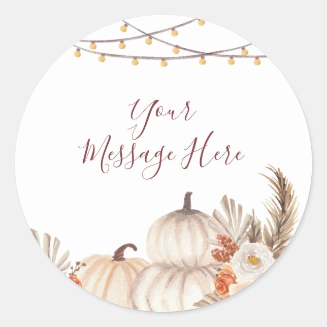 Sticker Rond Creme blanche Citrouille Floral Votre message ici (Devant)