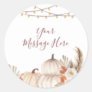 Sticker Rond Creme blanche Citrouille Floral Votre message ici
