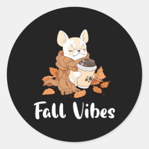 Sticker Rond Crème Chien-taureau Français Automne S Citrouille 