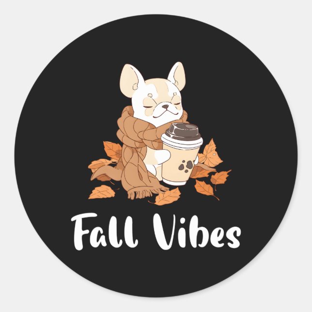 Sticker Rond Crème Chien-taureau Français Automne S Citrouille  (Devant)