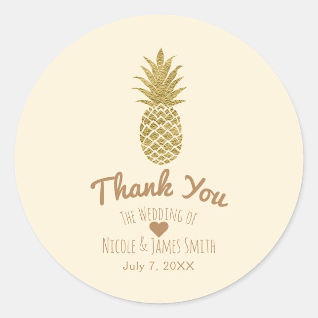 Sticker Rond Crème d'ananas d'or Mariage tropical élégant (Devant)