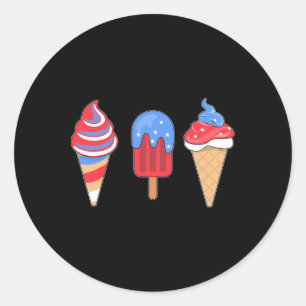 Sticker Rond Crème de glace bleu blanc drapeau américain 4 juil