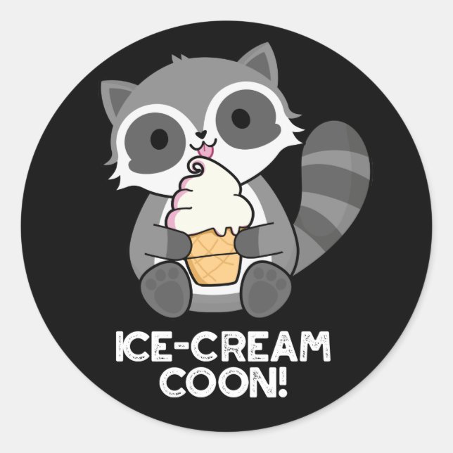 Sticker Rond Crème de glace Coon drôle animal Racoon jeu de cou (Devant)