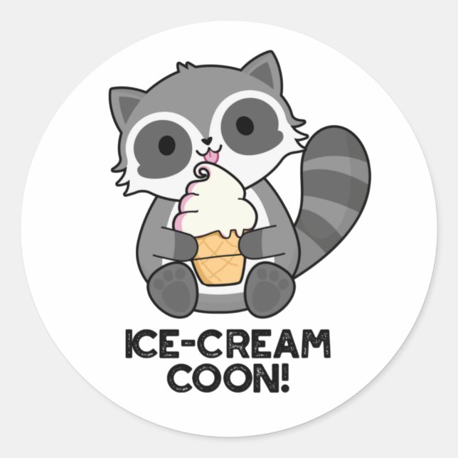 Sticker Rond Crème de glace Coon drôle animal Racoon Pun (Devant)