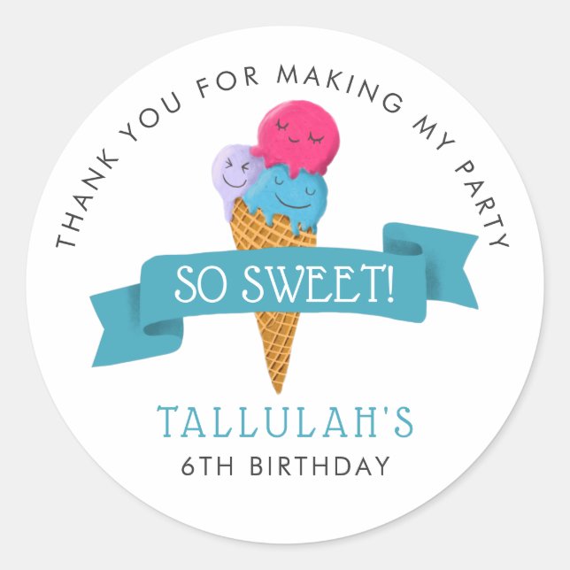 Sticker Rond Crème de glace douce fête d'anniversaire Favoriser (Devant)