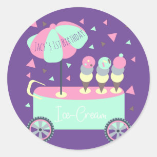 Sticker Rond Crème de glace Stand Confetti Anniversaire fête vi